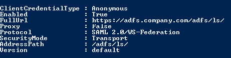 The Get-ADFSEndpoint command executed in the Windows PowerShell command prompt returns the SAML 2.0/WS-Federation URL for the AD FS server. 
				  