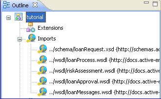 Illustration of WSDL location and namespace in Outline view 
		  