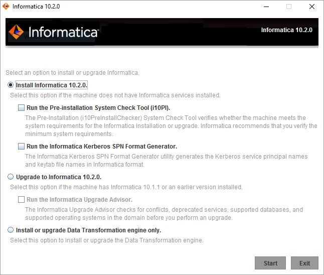 This image describes about the options to install Informatica. 
				  