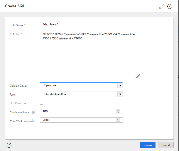 This image shows the Create SQL page. 
				