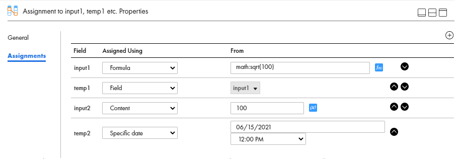 You can view an Assignment step with five fields. 
		  