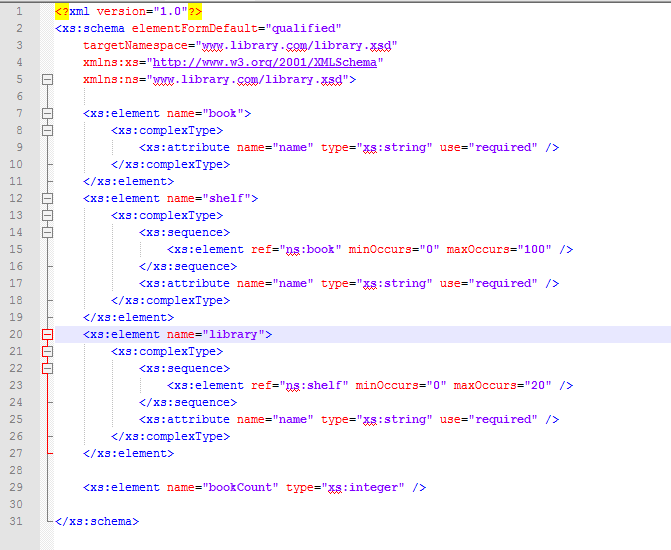 This is an image of a WSDL schema file. It defines the book, shelf, and library elements. 
		  