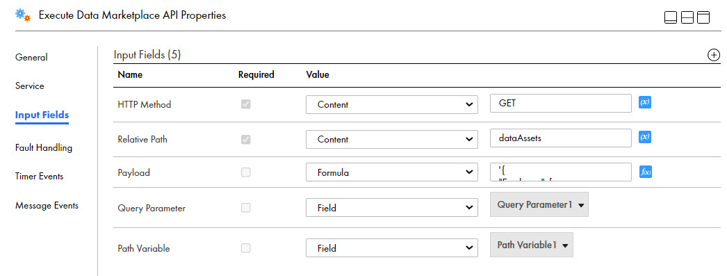 The image shows the query parameter and path variable configured with the temporary fields. 
		  