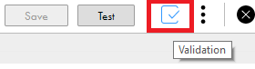 The image shows the Validation icon that is used to open the Validation panel.
				  