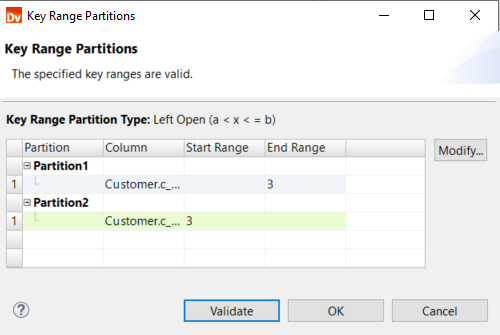 In a key range partitioning, specify the range in a continuous sequence.
				  