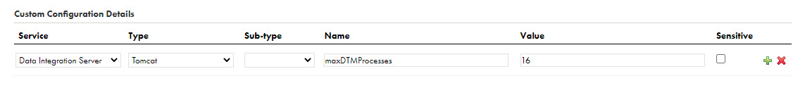 The Custom Configuration Details section of the agent details page shows the maxDTMProcesses property with a value of 16. 
			 