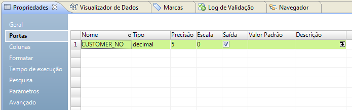 A guia Portas da exibição Propriedades mostra as portas incluídas na transformação de Pesquisa. 
				  