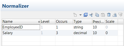 The Normalizer view contains an EmployeeID field that occurs once. It also contains a Salary field that occurs 3 times.
		  