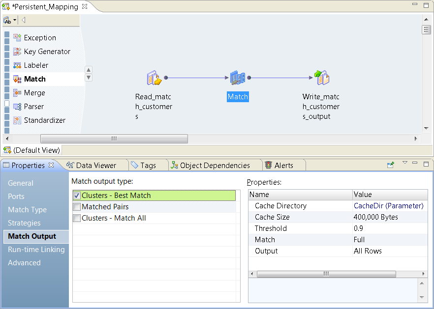 The nonreusable transformation displays the view names in a column below the mapping canvas in the Developer tool. 
		  