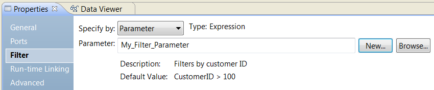The Parameters tab has the following properties: Name, Description, Default Value, and an Edit button to edit the default value
		  