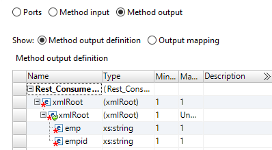 The method output definition shows xmlRoot as the child element of the xmlRoot element. 
			 