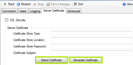 In Remote Connector application, click Server Certificate. 
				  