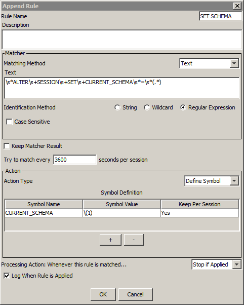 The rule uses the Text matcher and the Define Symbol rule action. 
		  
