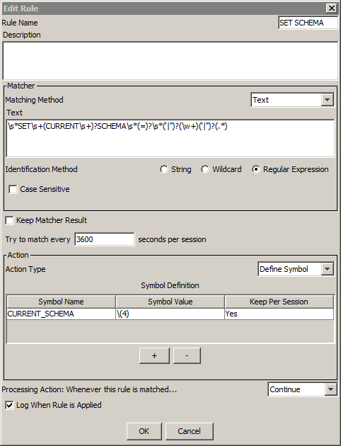 The rule uses the Text matcher and the Define Symbol rule action. 
		  