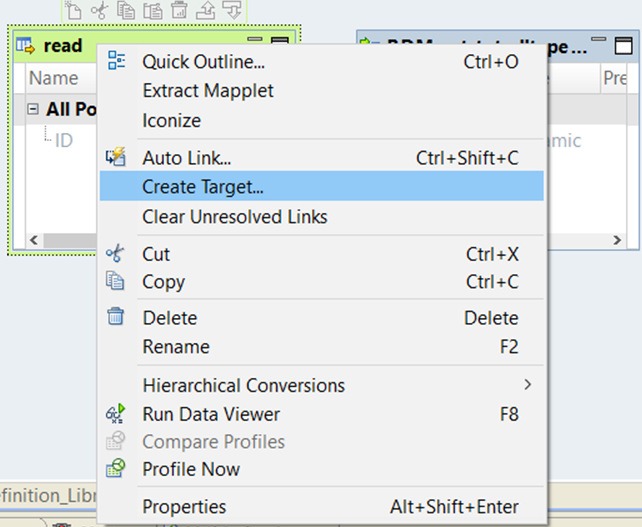 You can view the option.Create Target 
					 
