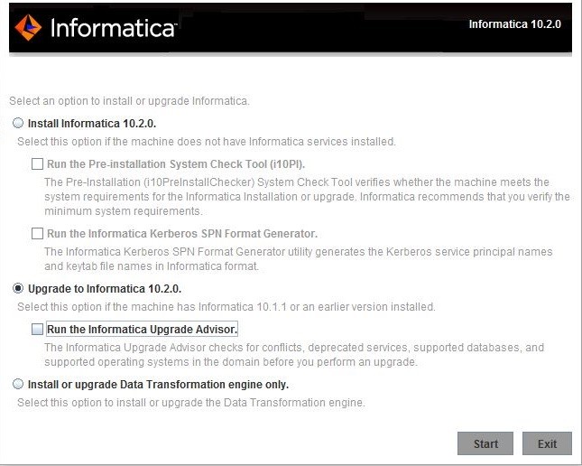 This image describes the Informatica upgrade versions available.
				