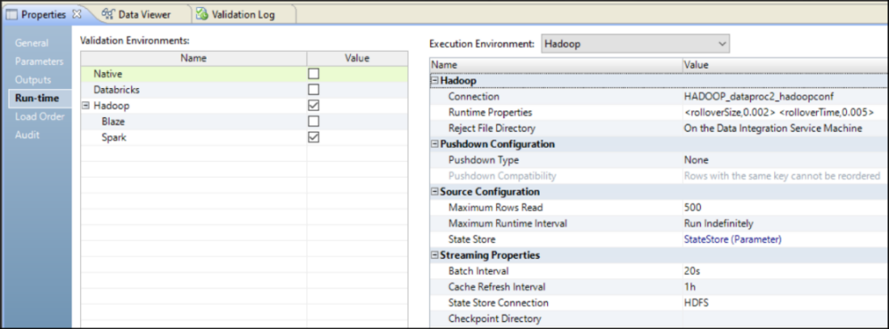 The images describes the runtime properties in a Hadoop environment for data preview. 
		  