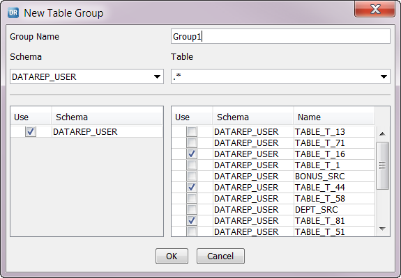 The New Table Group dialog box appears after clicking Add on the Filters subtab. 
				  