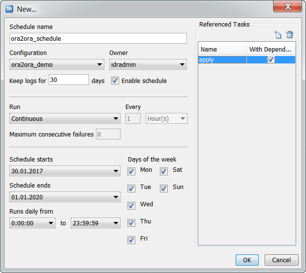 New dialog box in the Schedules view on the Server Manager tab 
				  