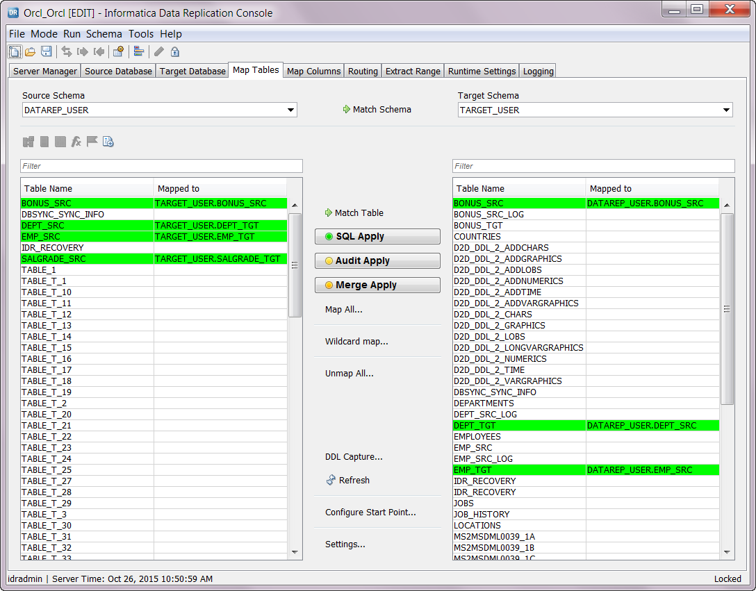 SQL Apply mappings on the Map Tables tab 
			 