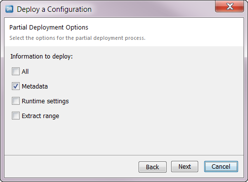 Partial Deployment Options page for selecting the configuration information to deploy. 
				  