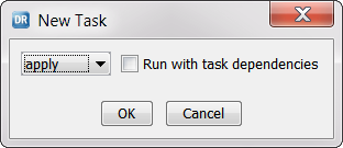 The New Task dialog box contains a list of available tasks and the Run with task dependencies check box. 
				  