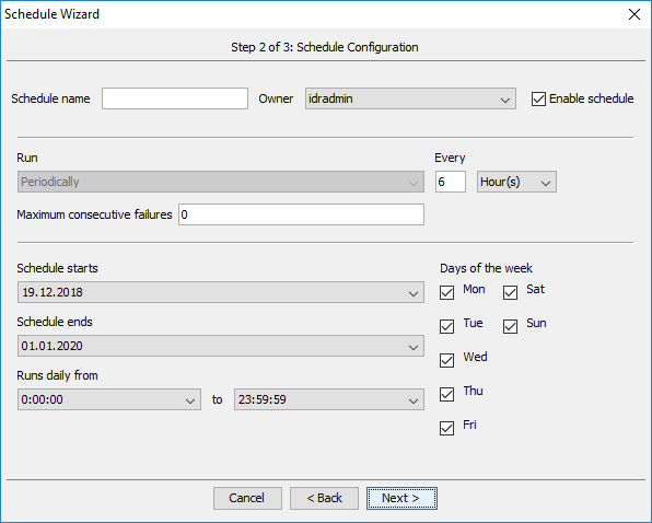 Schedule Configuration page on the Schedule Wizard 
				  