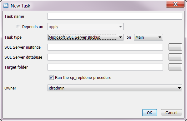 New dialog box for the Microsoft SQL Server Backup task 
				  