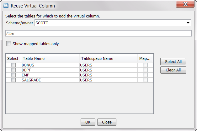 Reuse Virtual Column dialog box 
				  