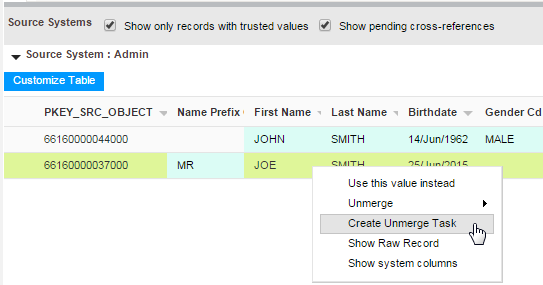 The context menu for the record cotains a list of actions that you can perform on the record. 
				  