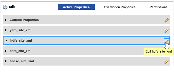 The Edit icon for the hdfs-site.xml configuration set is selected.
				