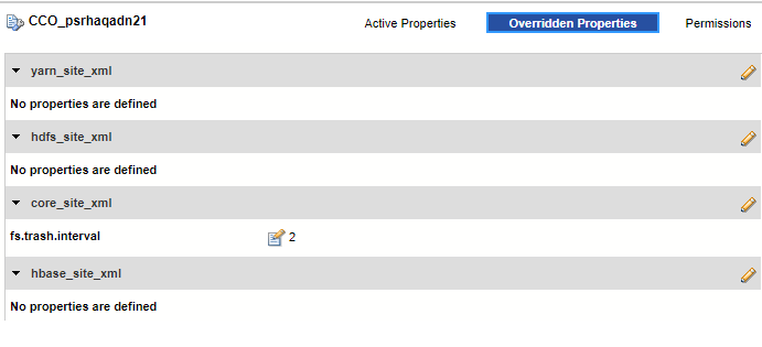 The imported value of 1 of the property fs.trash.interval in the core-site.xml configuration set has been overriddeen to 2.