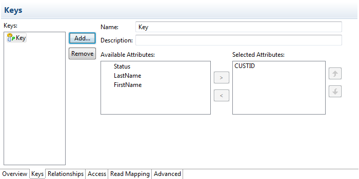 The keys editor allows you to define keys for the object that you selected.