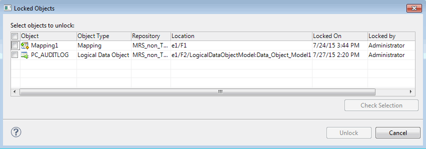 잠긴 개체 대화 상자에는 사용자가 잠금을 소유한 개체가 나열됩니다.
			 