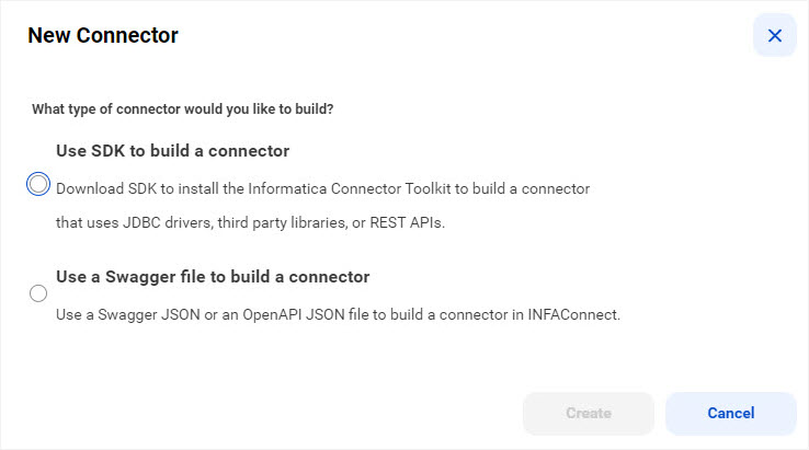 Select the type of connector you want to build. 
				