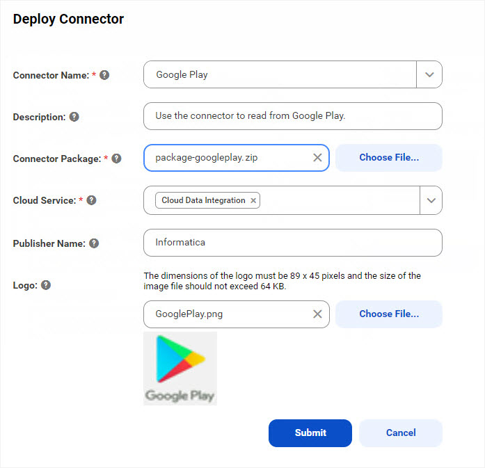 Upload the connector package and submit for deployment to sandbox. 
				