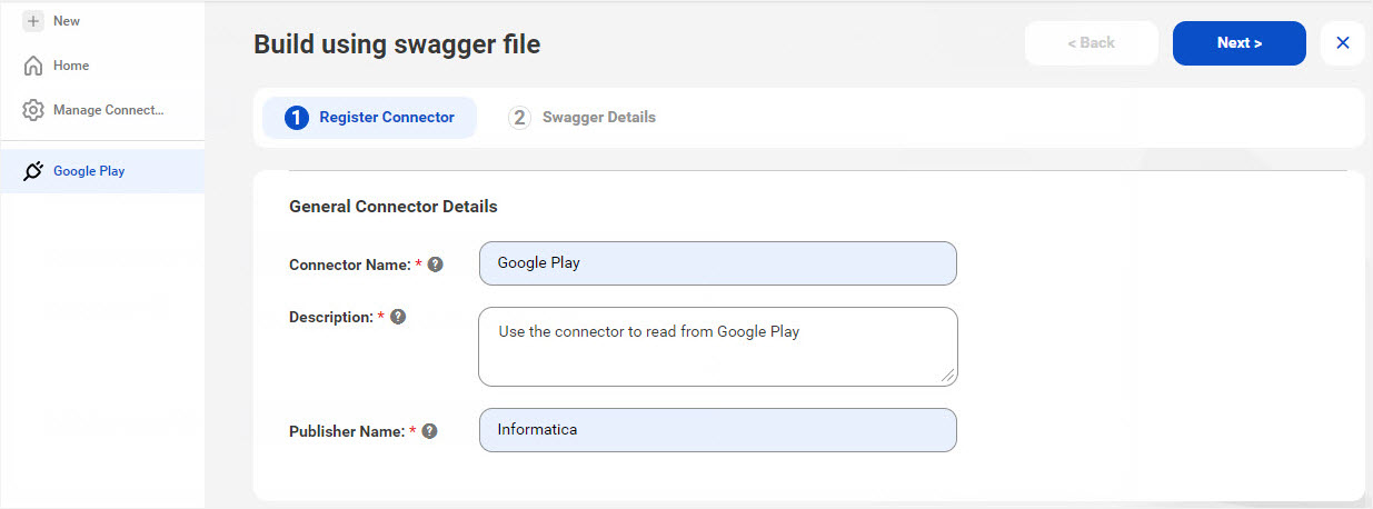 The image shows the Next button for Swagger file method 
					 