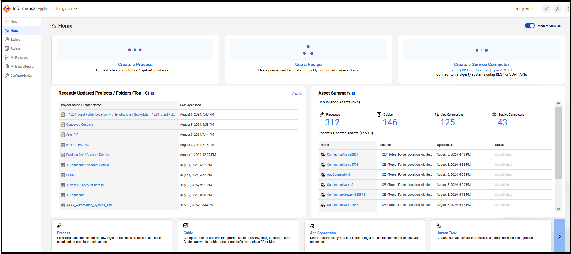 The image displays the Application Integration home page. 
		  