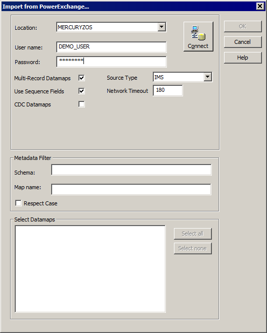 Import from PowerExchange dialog box 
				  