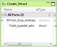 The Create_Struct transformation contains a struct output port and a dynamic port with ports from the upstream transformation. 
				  