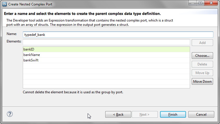The image shows the changed name of the parent complex data type definition and the list of elements to be added. 
				  