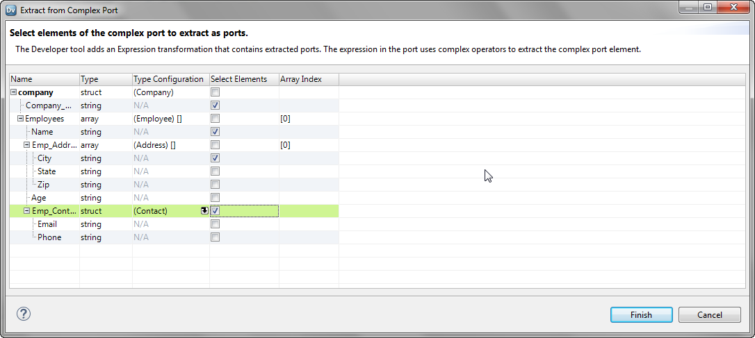 The wizard shows the array index value as 0 when you select an array element. 
				  