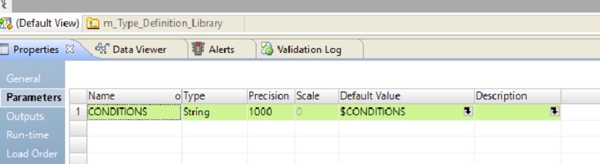 この図は、名前がCONDITIONS、値が$CONDITIONSに設定されたマッピングパラメータを示しています。 
				