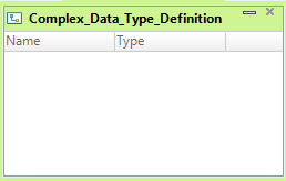 An empty complex data type definition with the name Complex_Data_Type_Definition that contains a Name column and a Type column. 
				  