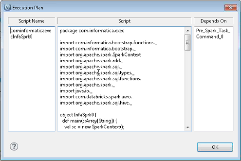 The image shows an example of an execution plan dialog box with Script Name, Script, and Depends On text entry fields. 