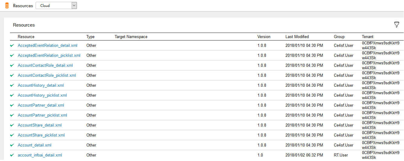 A sample cloud server Resources page with a list of resources.
		  