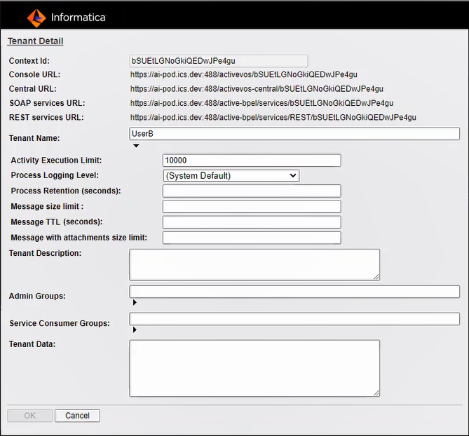 Tenant Detail/Create Detail dialog 
		  