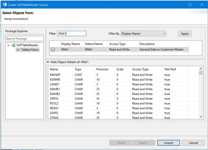 The image shows an SAP table with its column metadata. 
				  