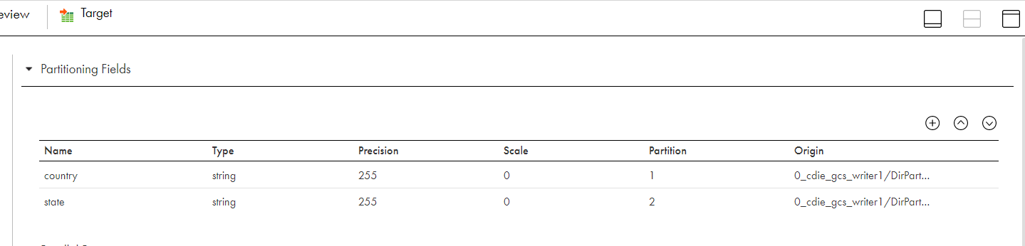 The Partitions tab shows the partition columns that you selected. 
				