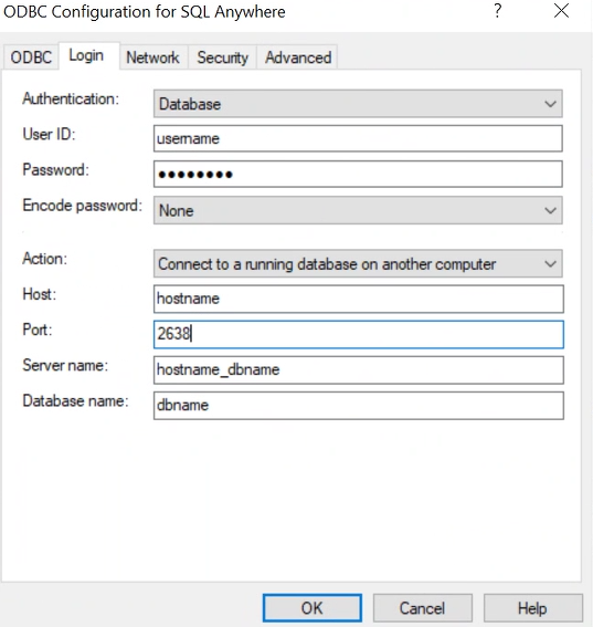The image shows the configuration for the ODBC connection settings. 
					 